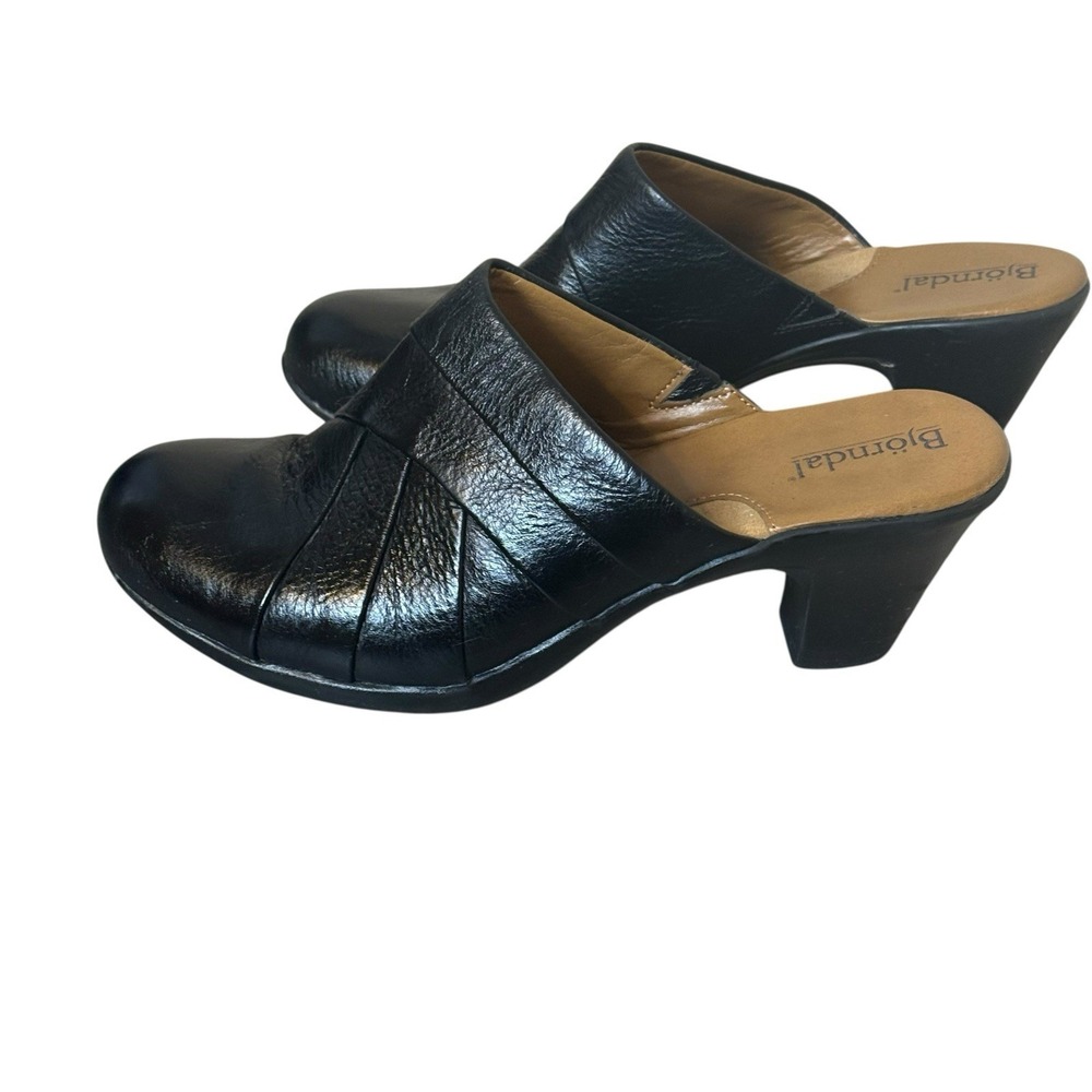 Bjorndal‎ Shoes Susan Womens 6M Black Leather Mule Slip On Casual Heel Neutral